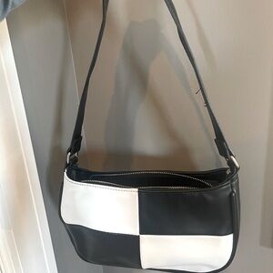 White and black checkered purse